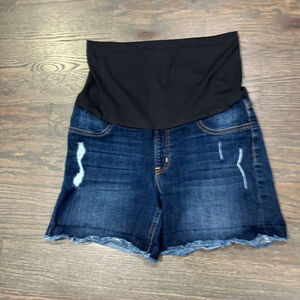 Maternity Shorts Size L Midi Cuffed Hem Denim Blue Style Full Panel Just black